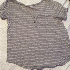 gray with white stripes top with 3 buttons